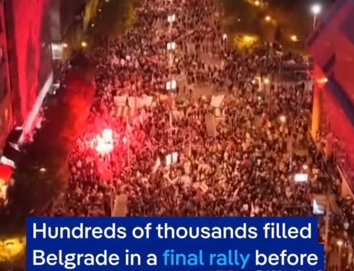 Huge Crowds Gather in Belgrade as Serbia’s Political Rivals Hold Final Election Rallies
