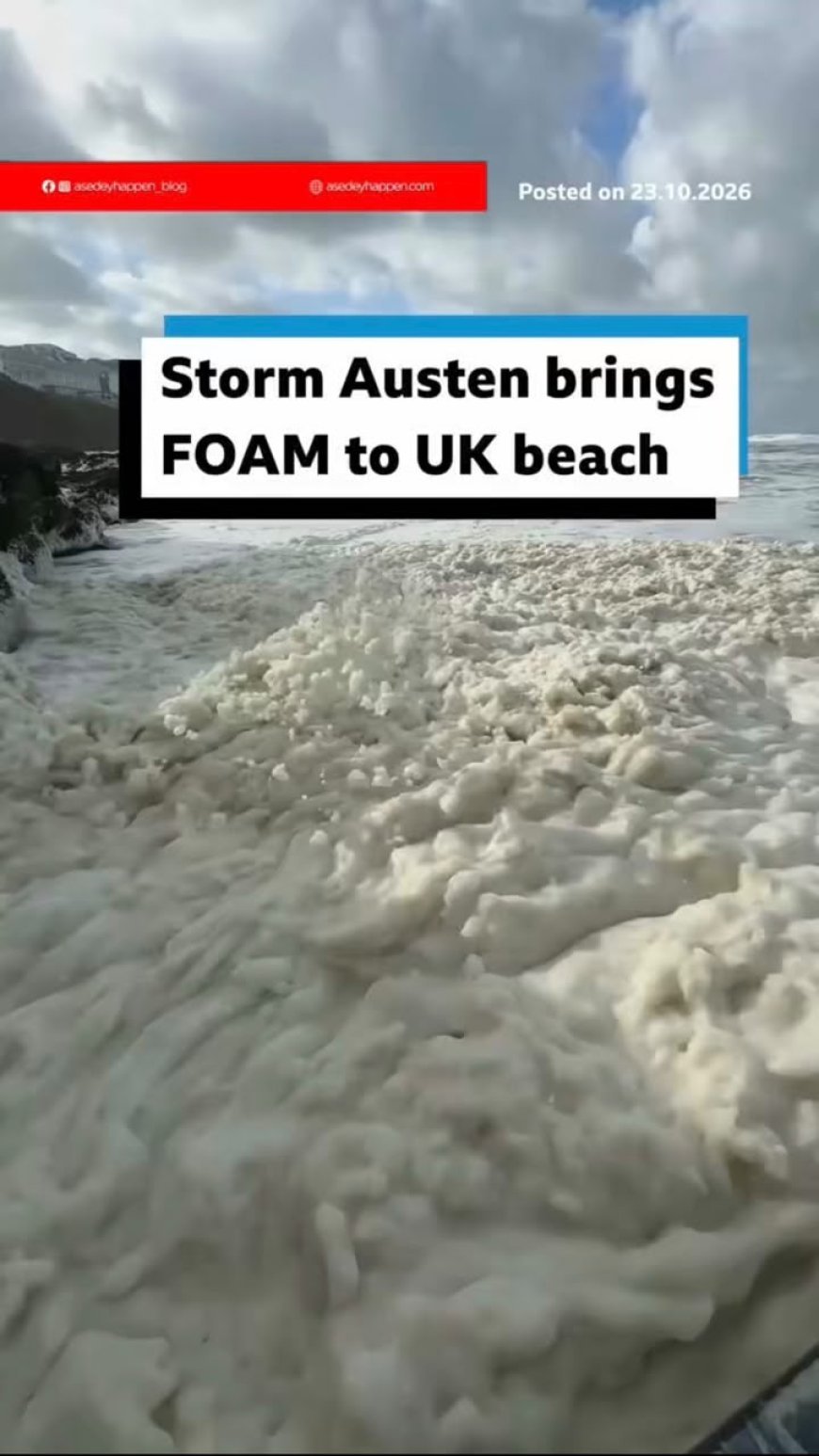 Storm Austen Sends Sea Foam Surging Onto Cornwall’s Coast