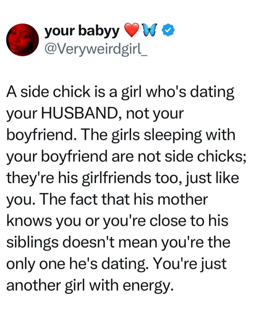 Lady Shares Her Hilarious Definition of a Side Chick ???????????? Is she right