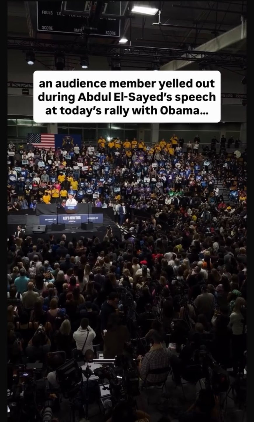 “OBAMA’S NOT ON THE EPSTEIN FILES EITHER!” — AUDIENCE MEMBER SHOUTS DURING ABDUL EL-SAYED’S SPEECH AT RALLY WITH OBAMA