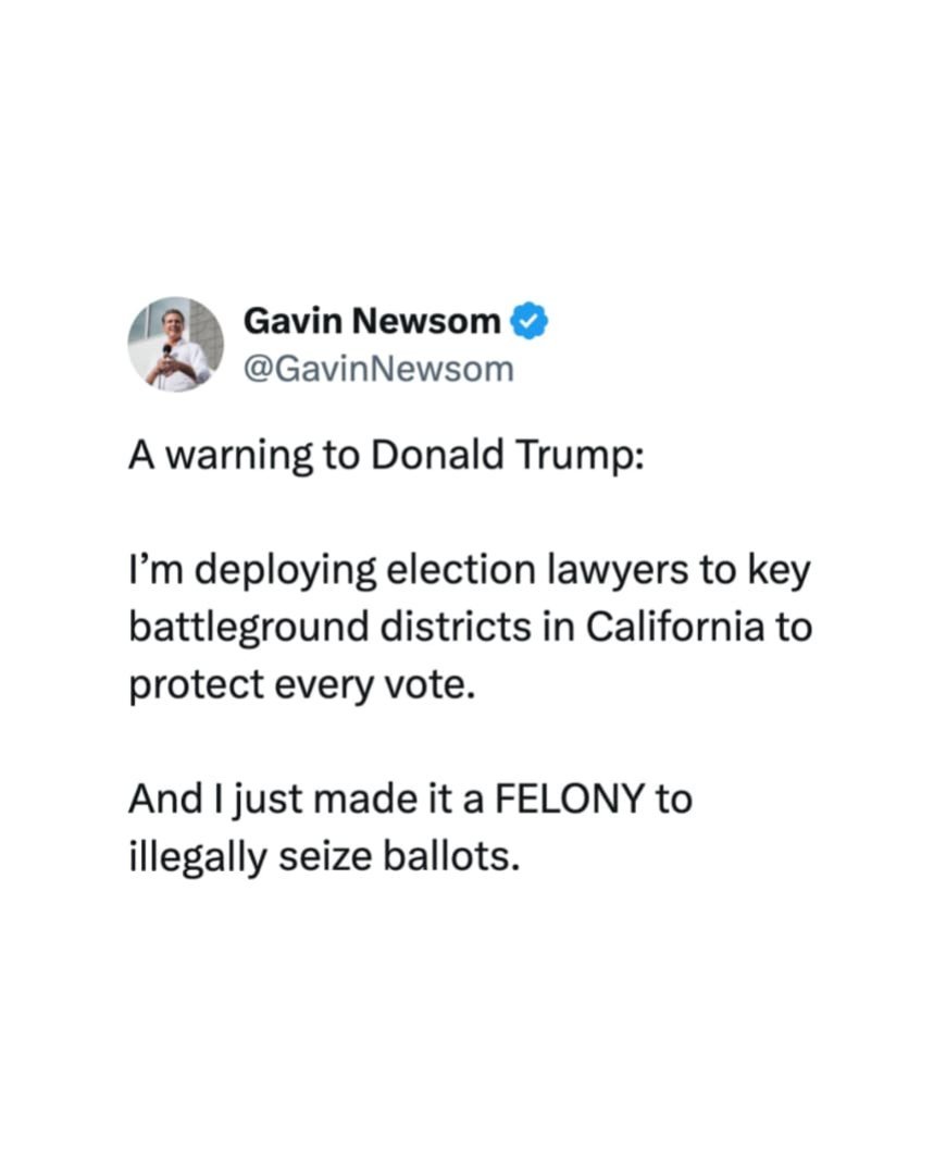 “A WARNING TO DONALD TRUMP” – California Governor Vows to Protect Every Vote Ahead of Election